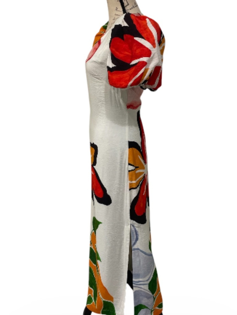 Anthropologie Floral Puff Sleeve Midi Dress Side Slit Resort Boho NWT Small - Picture 7 of 16